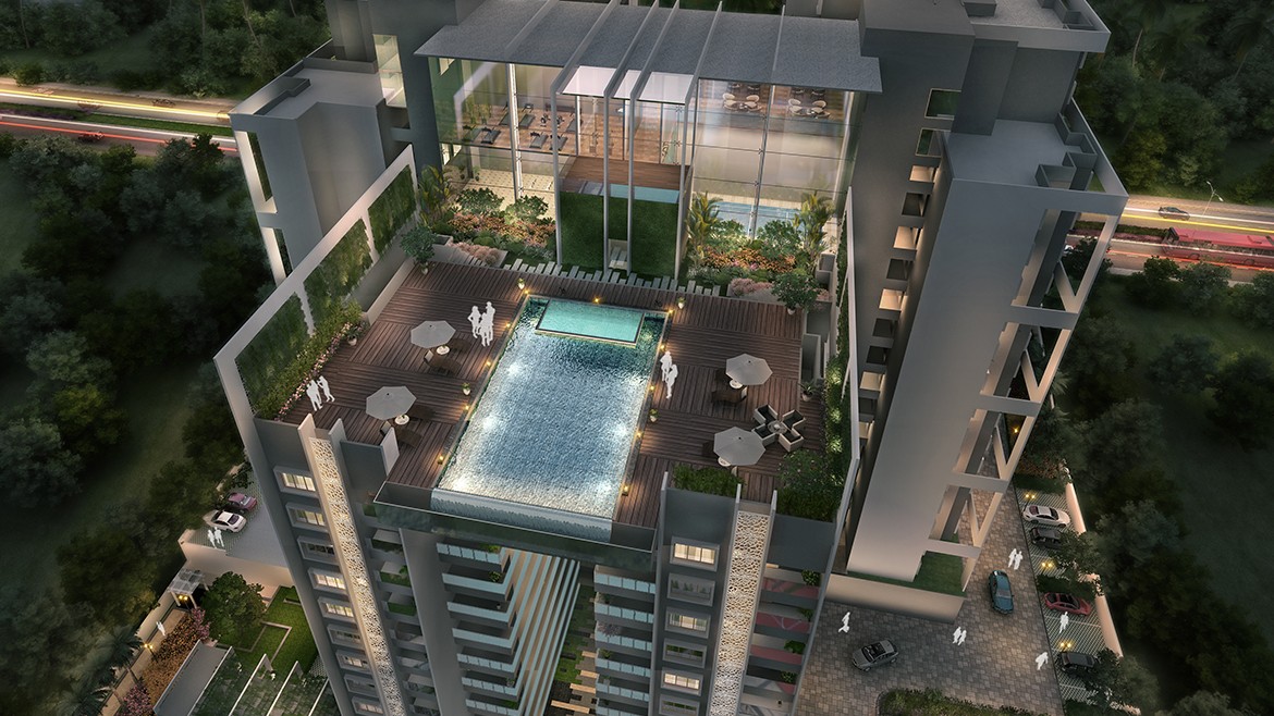 Vaishnavi Oasis front view with swimming pool | Top Luxurious 2BHK and 3BHK flats are for sale in JP NAGAR 9TH PHASE, bengaluru