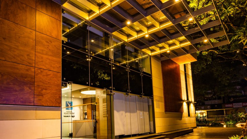 Vaishnavi Meridian Building entrance night view | Best Corporate Workplace is now available to occuy at Infantry Road, bengaluru